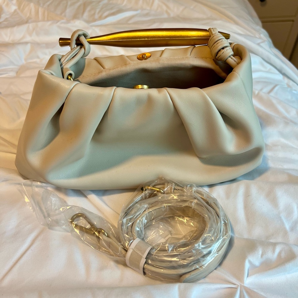 Anthropologie Cream Handbag with Gold Accents